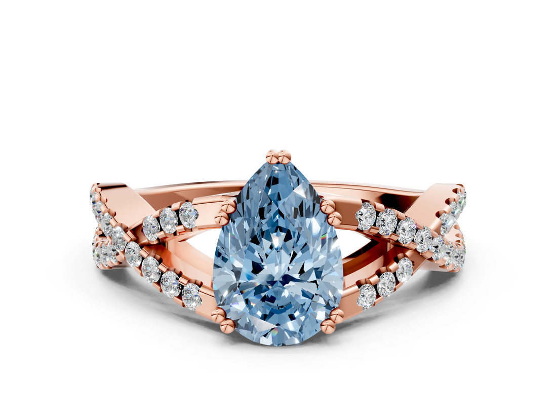 Rose gold Fancy Blue Pear  Solitaire Twist Band with Pavé Setting and Four-Prong Setting_48