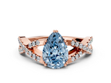 Rose gold Fancy Blue Pear  Solitaire Twist Band with Pavé Setting and Four-Prong Setting_48