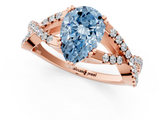 Rose gold Fancy Blue Pear  Solitaire Twist Band with Pavé Setting and Four-Prong Setting_49