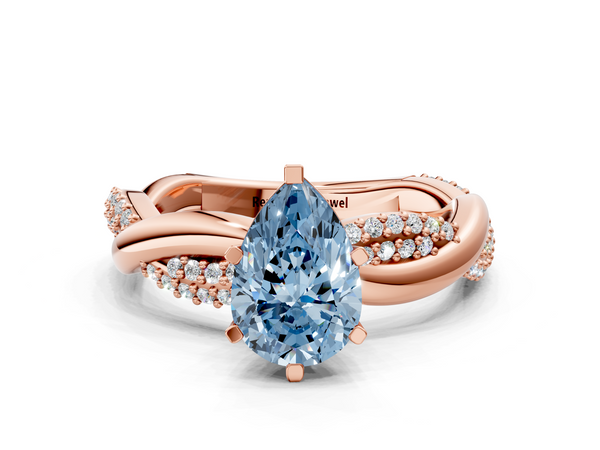 Rose gold Fancy Blue Pear  Solitaire Twist Band with Pave Prong Setting