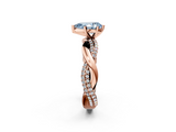 Rose gold Fancy Blue Pear  Solitaire Twist Band with Pave Prong Setting_66