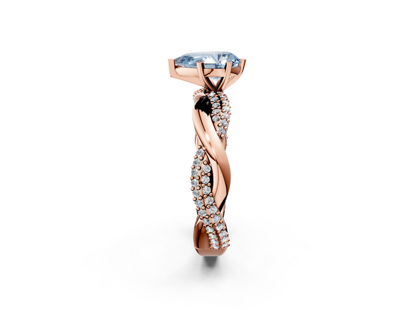 Rose gold Fancy Blue Pear  Solitaire Twist Band with Pave Prong Setting