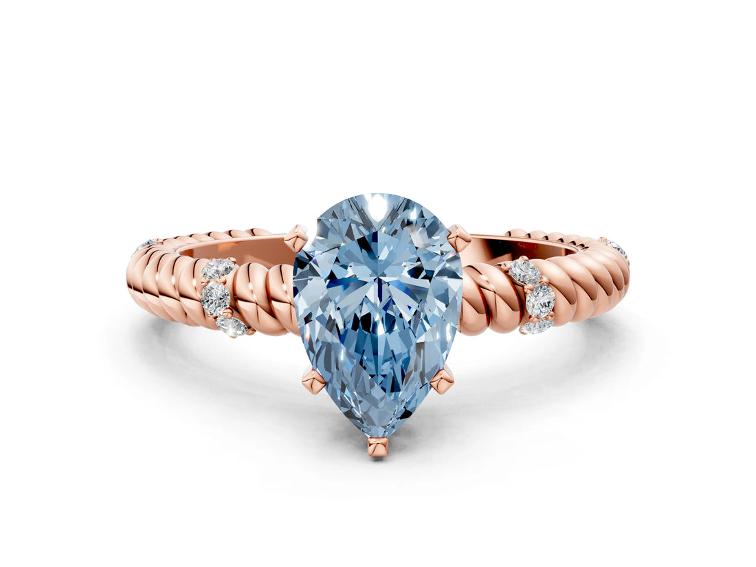 Rose gold Fancy Blue Pear  Solitaire Twisted Band Prong Set Engagement Ring_61
