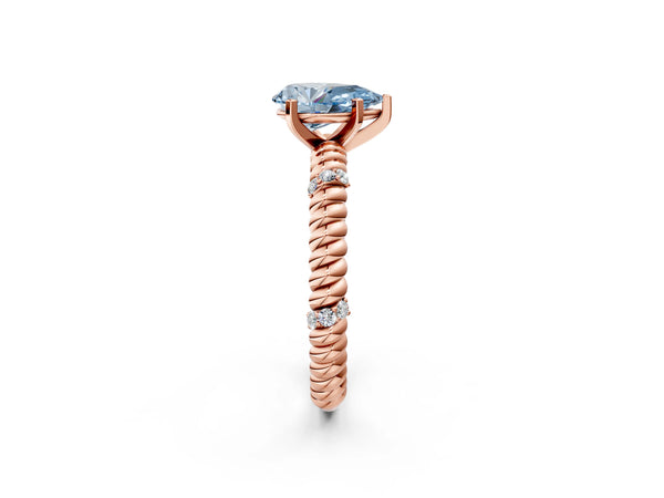 Rose gold Fancy Blue Pear  Solitaire Twisted Band Prong Set Engagement Ring
