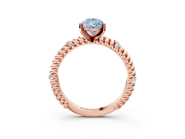 Rose gold Fancy Blue Pear  Solitaire Twisted Band Prong Set Engagement Ring