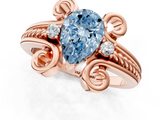 Rose gold Fancy Blue Pear  Solitaire Twisted Band Scroll Prong Ring_4
