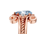 Rose gold Fancy Blue Pear  Solitaire Twisted Band Scroll Prong Ring_8