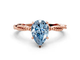 Rose gold Fancy Blue Pear  Solitaire Twisted Band with Bead Prong Setting_399