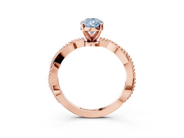 Rose gold Fancy Blue Pear  Solitaire Twisted Band with Bead Prong Setting