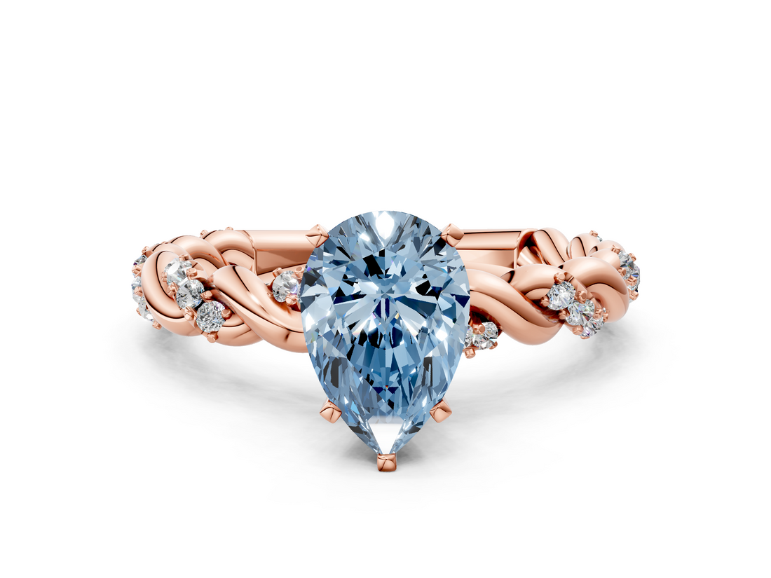 Rose gold Fancy Blue Pear  Solitaire Twisted Band with Pavé Accents and Four-Prong Setting_3