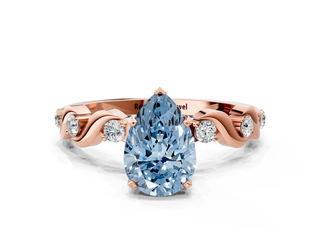 Rose gold Fancy Blue Pear  Solitaire Twisted Band with Prong Setting 1