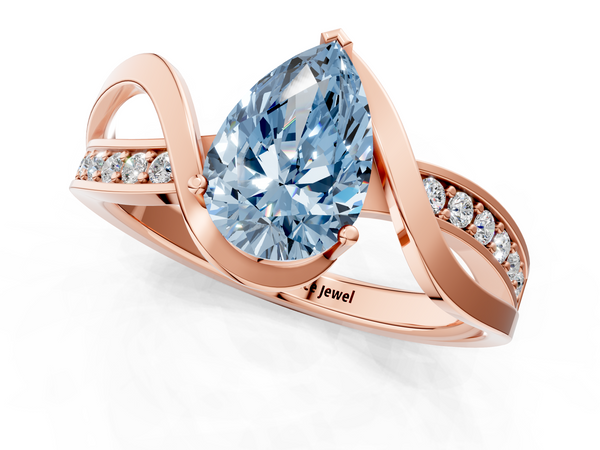Rose gold Fancy Blue Pear  Solitaire Twisted Band with Prong Setting