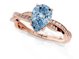 Rose gold Fancy Blue Pear  Solitaire Twisted Pave Diamond Ring with Four-Prong Setting_13