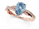Rose gold Fancy Blue Pear  Solitaire Twisted Pave Diamond Ring with Four-Prong Setting_82