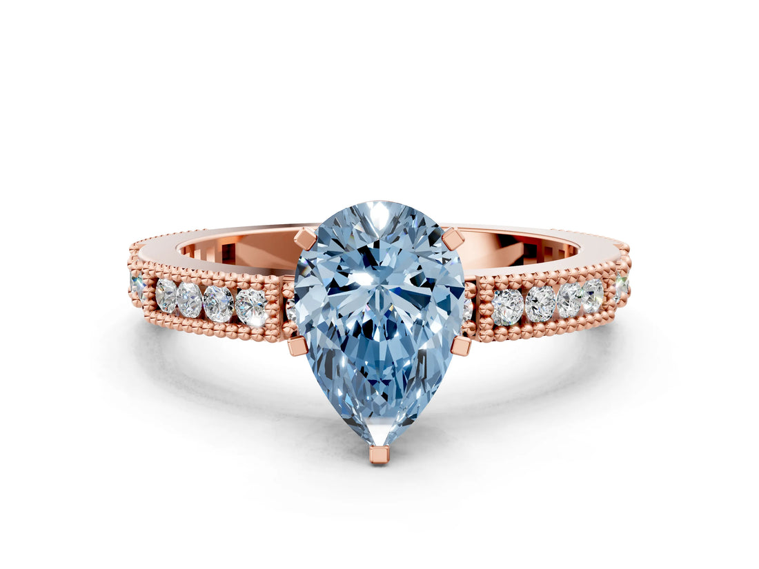 Rose gold Fancy Blue Pear  Solitaire with Pavé Band and Four-Prong Setting_312