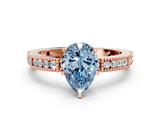 Rose gold Fancy Blue Pear  Solitaire with Pavé Band and Four-Prong Setting_312