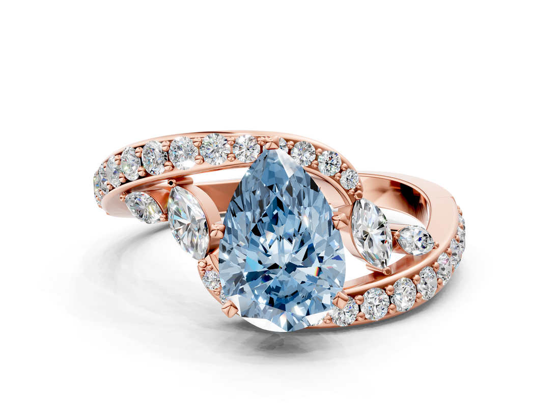 Rose gold Fancy Blue Pear  Solitaire with Pavé Twist Band and Four-Prong Setting_72