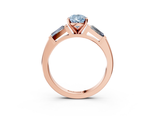 Rose gold Fancy Blue Pear  Solitaire with Tapered Baguette Side Stones on a Classic Band with Four-Prong Setting