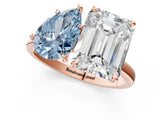 Rose gold Fancy Blue Pear  and Emerald Cut Toi Moi Ring with Prong Setting_64
