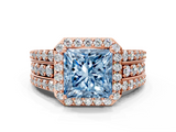 Rose gold Fancy Blue Princess -Cut Halo Diamond Ring with Split Shank and Four-Prong Setting_72