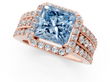 Rose gold Fancy Blue Princess -Cut Halo Diamond Ring with Split Shank and Four-Prong Setting_73