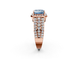 Rose gold Fancy Blue Princess -Cut Halo Diamond Ring with Split Shank and Four-Prong Setting_74