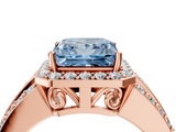Rose gold Fancy Blue Princess -Cut Halo Diamond Ring with Split Shank and Four-Prong Setting_76