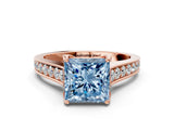 Rose gold Fancy Blue Princess  Brilliant Cut Diamond Engagement Ring with Pavé Band and Four-Prong Setting_48