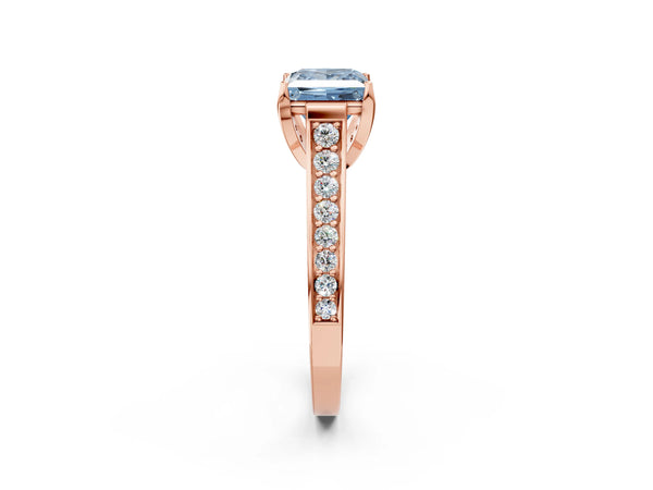 Rose gold Fancy Blue Princess  Brilliant Cut Diamond Engagement Ring with Pavé Band and Four-Prong Setting