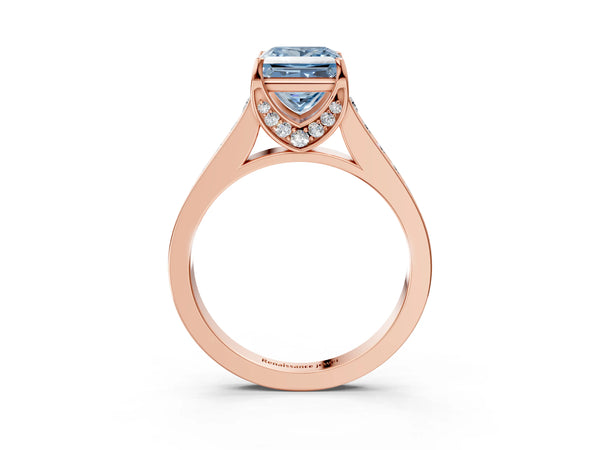 Rose gold Fancy Blue Princess  Brilliant Cut Diamond Engagement Ring with Pavé Band and Four-Prong Setting