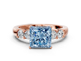 Rose gold Fancy Blue Princess  Brilliant Cut Diamond Five-Stone Prong Set Engagement Ring with Channel Band_3