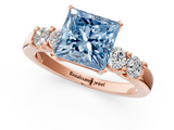 Rose gold Fancy Blue Princess  Brilliant Cut Diamond Five-Stone Prong Set Engagement Ring with Channel Band_4