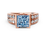 Rose gold Fancy Blue Princess  Brilliant Diamond Channel Set Wide Band Ring with Bezel Setting_19