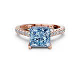 Rose gold Fancy Blue Princess  Brilliant Diamond Solitaire with Pavé Band and Four-Prong Setting 1