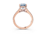 Rose gold Fancy Blue Princess  Brilliant Diamond Solitaire with Pavé Band and Four-Prong Setting 4