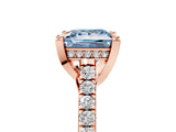 Rose gold Fancy Blue Princess  Brilliant Diamond Solitaire with Pavé Band and Four-Prong Setting