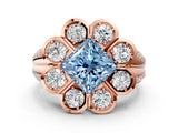 Rose gold Fancy Blue Princess  Brilliant Flower Halo Diamond Split Shank Ring_87