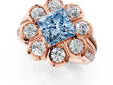 Rose gold Fancy Blue Princess  Brilliant Flower Halo Diamond Split Shank Ring_88