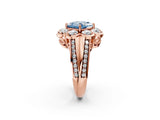 Rose gold Fancy Blue Princess  Brilliant Flower Halo Diamond Split Shank Ring_89