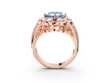 Rose gold Fancy Blue Princess  Brilliant Flower Halo Diamond Split Shank Ring_90