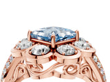 Rose gold Fancy Blue Princess  Brilliant Flower Halo Diamond Split Shank Ring_91