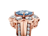 Rose gold Fancy Blue Princess  Brilliant Flower Halo Diamond Split Shank Ring_92