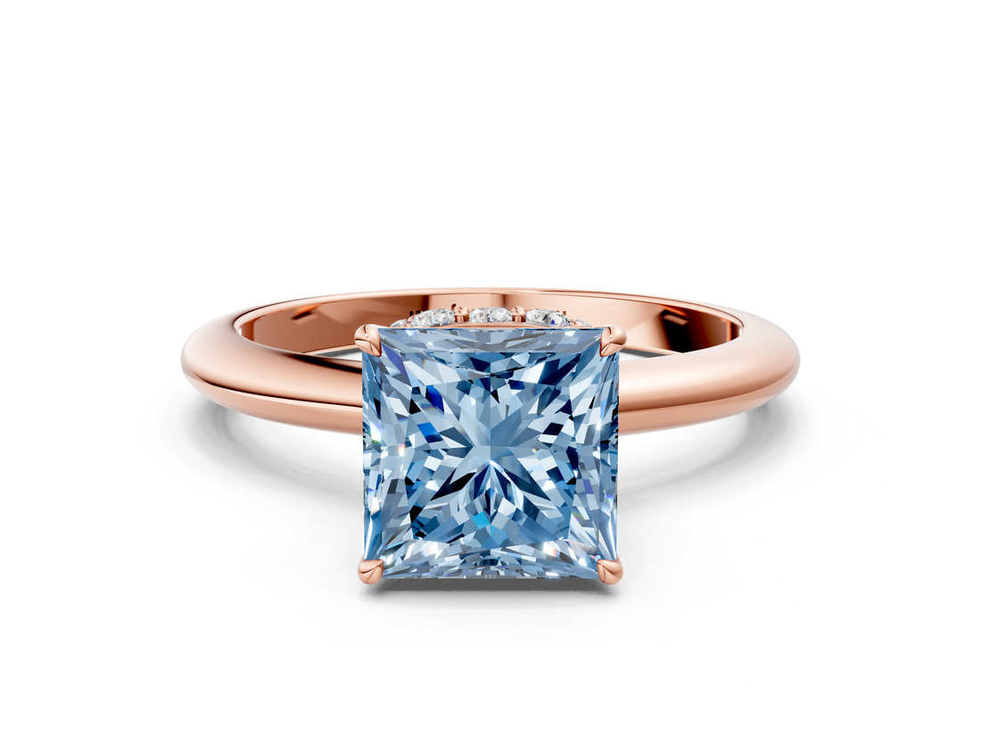 Rose gold Fancy Blue Princess  Brilliant Solitaire Engagement Ring with Six-Prong Setting and Classic Band_20