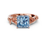 Rose gold Fancy Blue Princess  Brilliant Solitaire with Leaf Motif Band and Four-Prong Setting_65
