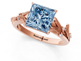 Rose gold Fancy Blue Princess  Brilliant Solitaire with Leaf Motif Band and Four-Prong Setting_66