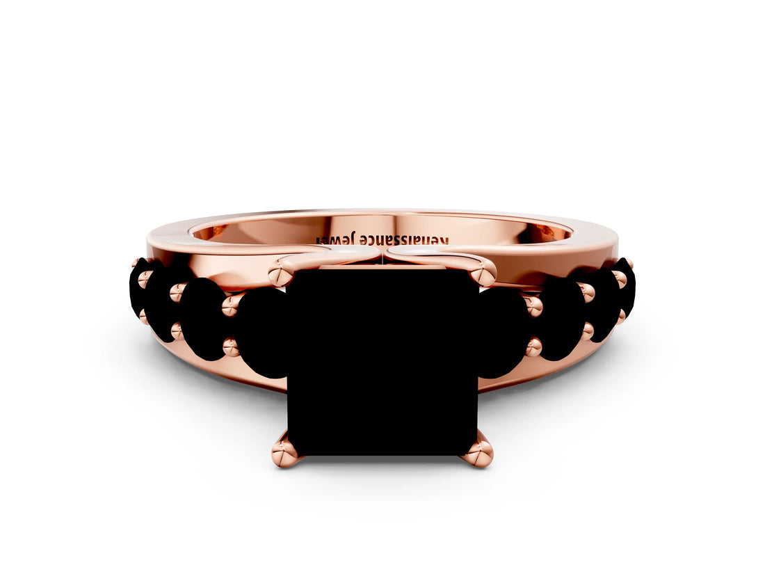 Rose gold Fancy Blue Princess  Brilliant Solitaire with Side Stones on a Pave Band and Four-Prong Setting_24