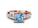 Rose gold Fancy Blue Princess  Brilliant Solitaire with Side Stones on a Pave Band and Four-Prong Setting_37