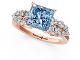 Rose gold Fancy Blue Princess  Cluster Diamond Engagement Ring with Pavé Band and Four-Prong Setting_50