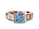 Rose gold Fancy Blue Princess Cut Brilliant Channel-Set Diamond Ring with Bezel Prong Setting