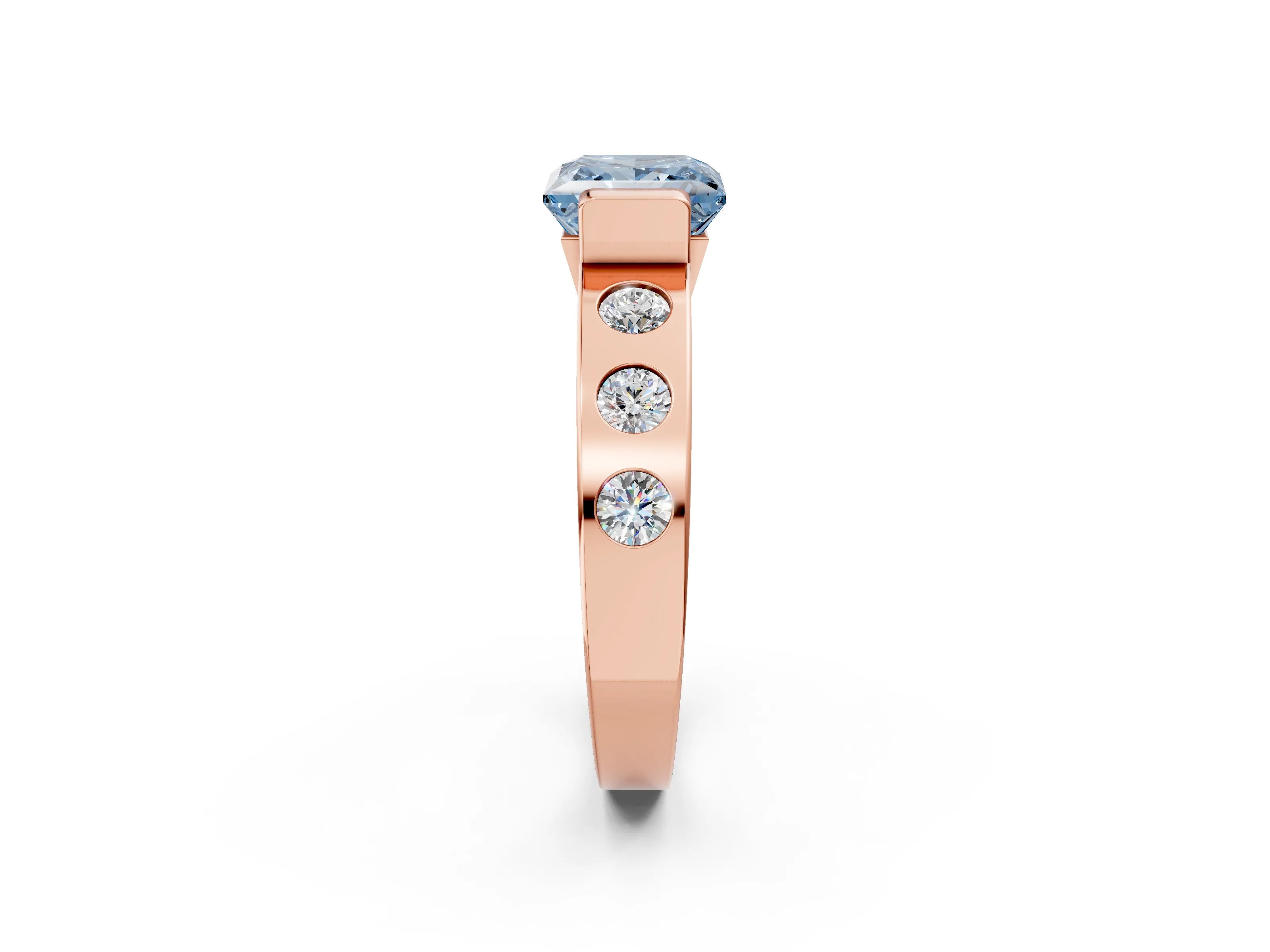 Rose gold Fancy Blue Princess Cut Brilliant Channel-Set Diamond Ring with Bezel Prong Setting_2